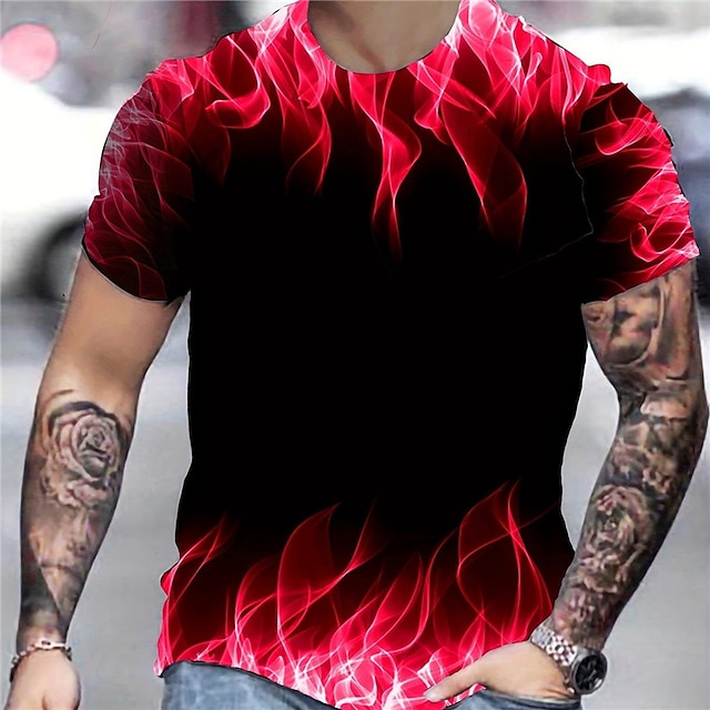  Graphic Flame Vintage Fashion Designer Men's 3D Print T shirt Tee Flame Shirt Outdoor Daily Sports T shirt Black Blue Red & White Short Sleeve Crew Neck Shirt Spring & Summer Clothing Apparel S M L
