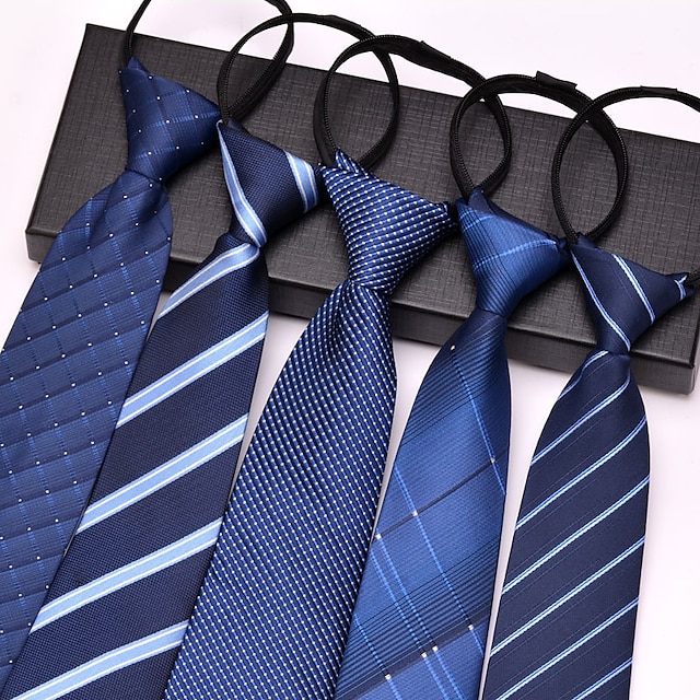  Homme Cravates Zip cravate Hommes Cravates Cravate à glissière Ajustable Noeud Pois Plein Rayé Mariage Fête d'anniversaire