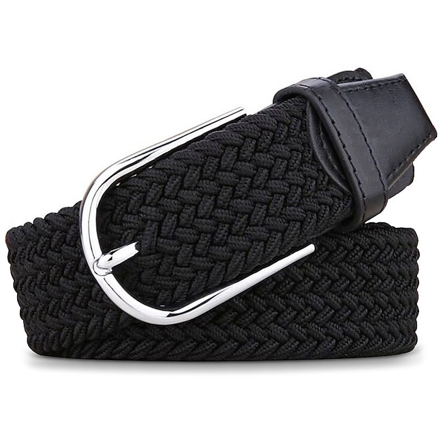  Unisex Braided Belts Fashionable Simple Knit Buckle Belt Black White Canvas Alloy Plain Outdoor Sports Ideal Gift