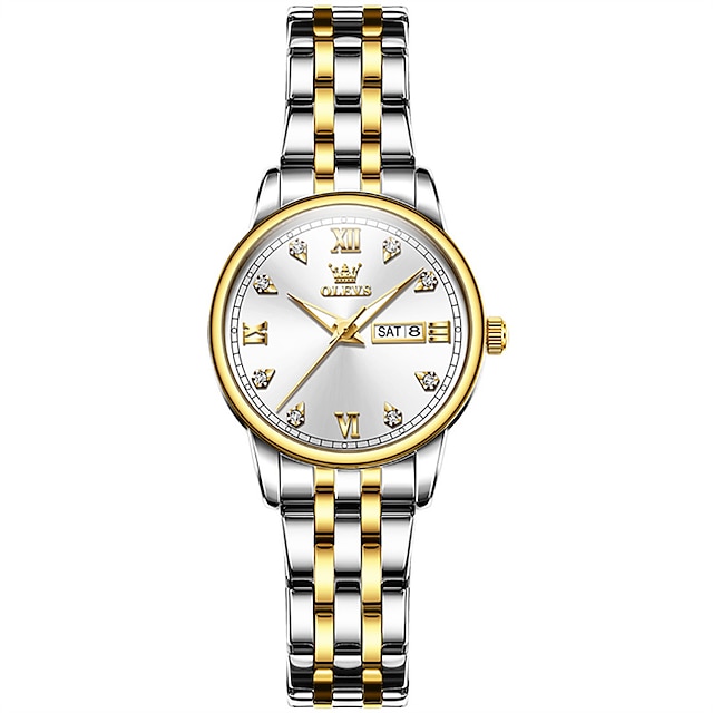  OLEVS 女性 クォーツ ラインストーン ビジネス 腕時計 光る カレンダー 日付 週 防水 合金 腕時計