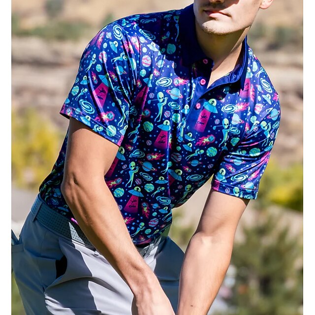 Men's Golf Polo Shirt Golf Shirt Golf Clothes Black Dark Purple Blue ...