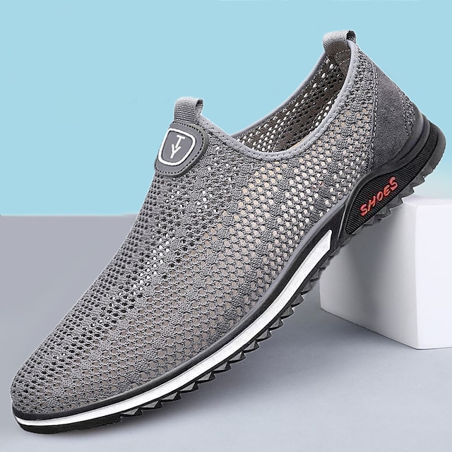  Men's Loafers & Slip-Ons Flyknit Shoes Walking Casual Daily Mesh Breathable Loafer Black Gray Summer Spring