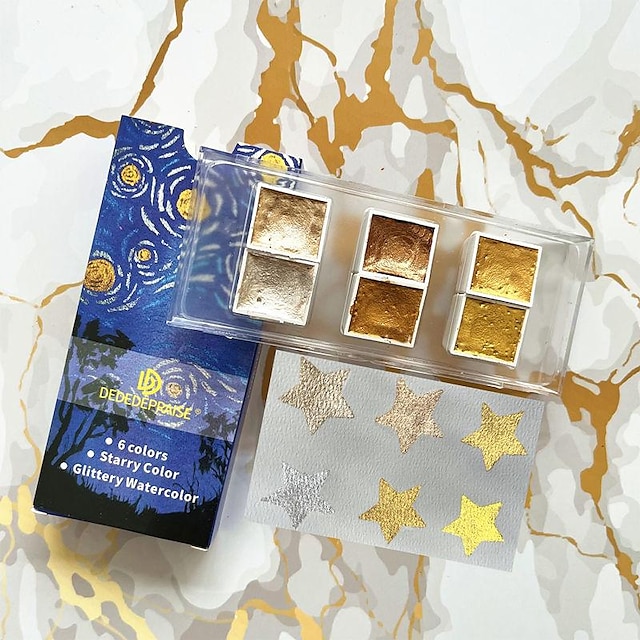  Dededepraise Metallic Watercolor-6/12 Color Set Starry Watercolor In Portable Box.Diamonds Glitter Solid Watercolors.Watercolor Art Supplies For Artists, Students And Painting Beginners,Perfect For Easter Decoration