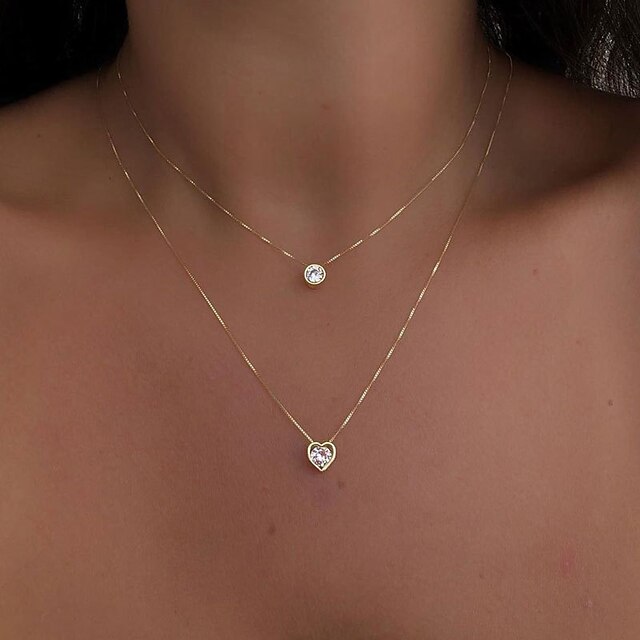 1PC Chain Necklace Layered Necklace For Women's Crystal Clear Wedding Party Evening Daily Crystal Alloy Heart 8