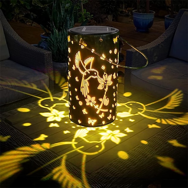  solenergi lanterner hengende utendørs hengende solenergi hagelys dekorativ retro metall vanntett sommerfugl solcellelampe for uteplass hage sti terrasse