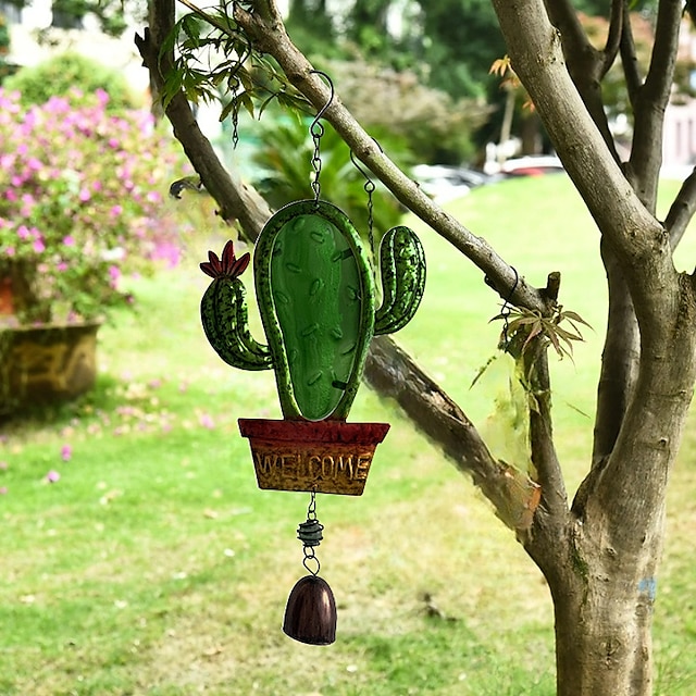  1 stk kaktus vindspil indendørs udendørs mobile romantiske klokkespil hængende ornament til vindue balkon have gårdhave gårdhave baggård eller festival indretning 14,5x36cm/5,7''x14''
