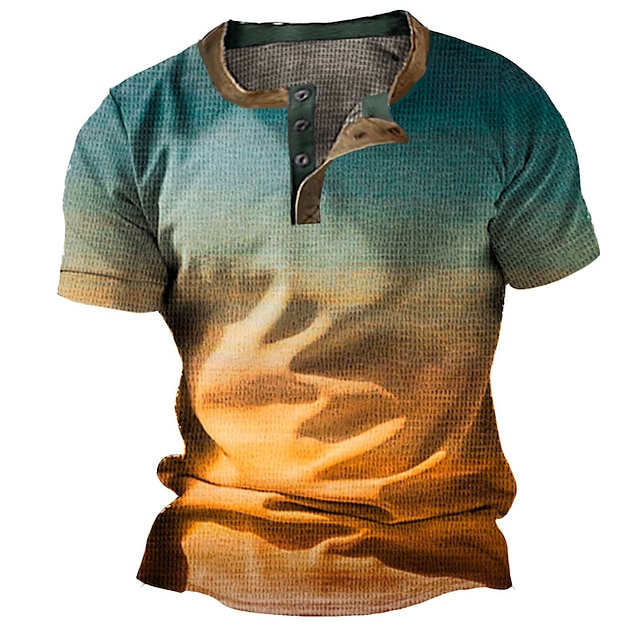  The ombre camiseta para hombre gradiente gráfico diseñador de moda gofre básico henley vintage al aire libre camiseta diaria amarillo rojo azul manga corta verano teñido anudado casual algodón