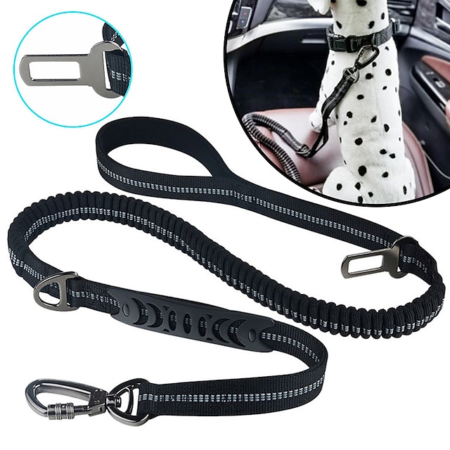  Dog Car Seat Belt Bungee Dog Leash for DogHeavy Duty Dog Leash for Car Durable Nylon Reflective Bungee Tether with Swivel Carabiner For Dog and Cat