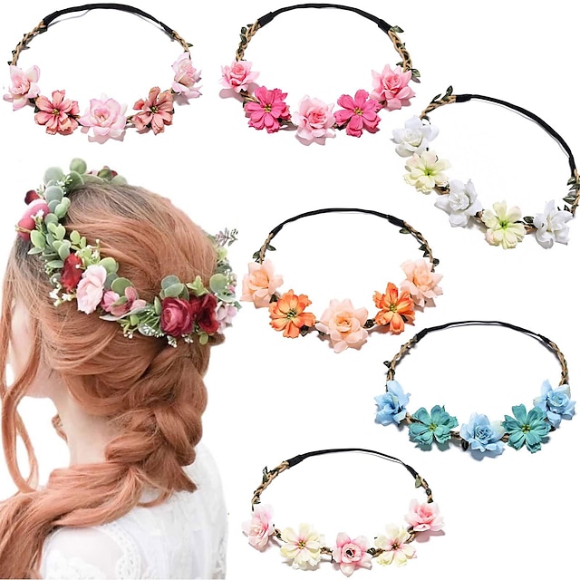 1PC Girl Boho Flower Headband Hair Rose Gesang Wreath Floral Crown Fairy Headpiece Wedding Tour Festival Photos Accessories for Women Kids