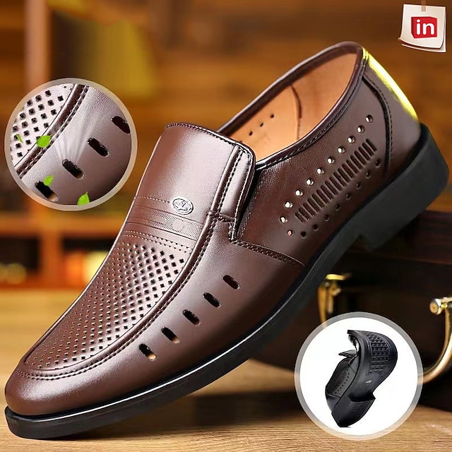  Men's Loafers & Slip-Ons Casual Shoes Leather Shoes Business Casual Outdoor Daily Cowhide Breathable Loafer Black White Brown Summer