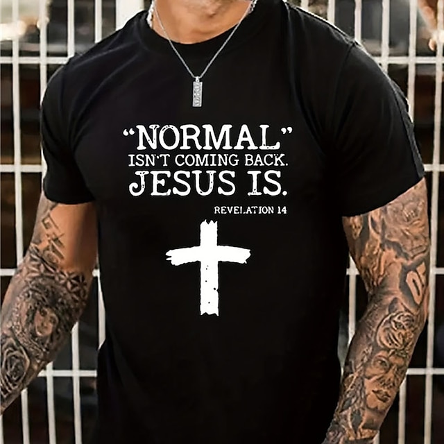  男性用 レタード グラフィック 十字架 Tシャツ グラフィックTシャツ コットン 半袖 グラフィック シャツ ブラック ホワイト ネイビーブルー 快適なTシャツ アウトドア ストリート ファッションデザイナーの衣類