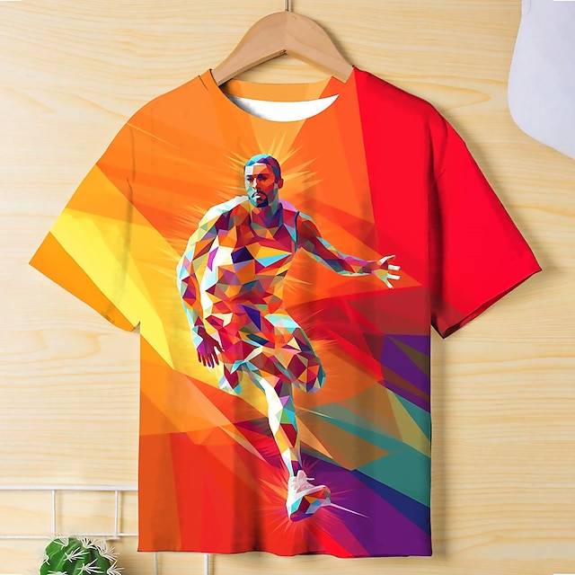  Drenge 3D Grafisk Geometrisk T-shirt Kortærmet 3D-udskrivning Sommer Forår Aktiv Sport Mode Polyester Børn 3-12 år udendørs Afslappet Daglig Regulær