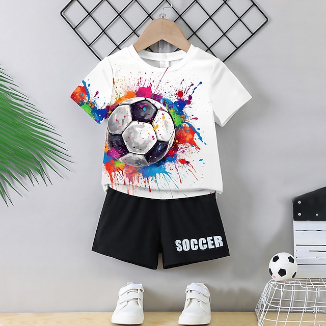  Băieți 3D Grafic Scrisă Fotbal Tricou și Pantaloni scurți Set tricouri Set de îmbrăcăminte Manșon scurt Imprimeuri 3D Vară Primăvară Activ Sport Modă Poliester Copii 3-13 ani În aer liber Strad