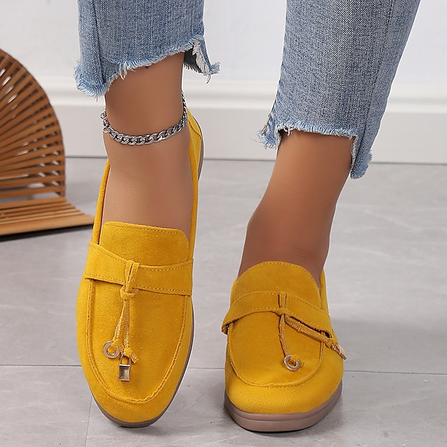  Pentru femei Slip-On-uri Mocasini Mărime Plus Size Pantofi de confort Muncă Zilnic Mers Culoare solidă Vară Toc Drept Vârf rotund Casual Confortabili minimalism Piele de Căprioară Imitație Loafer