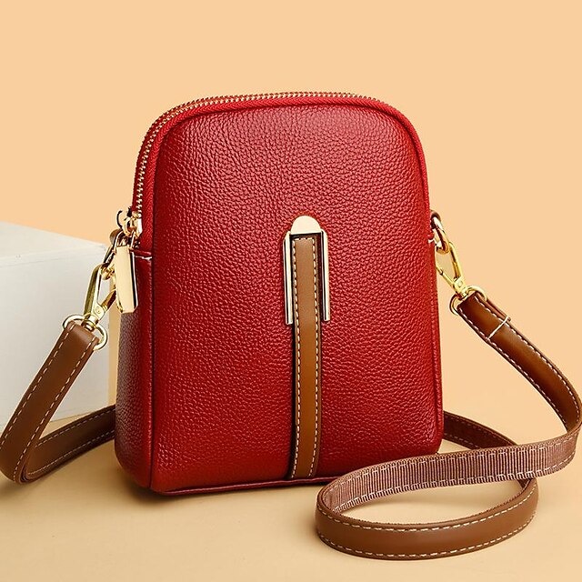  Women's Crossbody Bag Shoulder Bag Mobile Phone Bag PU Leather Shopping Daily Zipper Waterproof Lightweight Durable Solid Color Color Block Black White Red