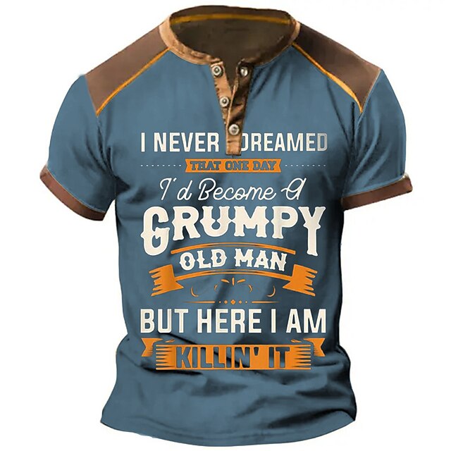 Men's Graphic Letter Henley Shirt Short Sleeve 3D Print Fashion Designer Comfortable Outdoor Daily Summer Black Blue Henley Henley T-Shirt3