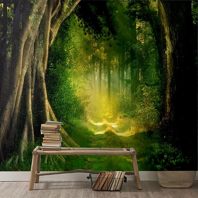  Landscape Wallpaper Mural Green Forests Wall Covering Sticker Peel and Stick Removable PVC/Vinyl Material Self Adhesive/Adhesive Required Wall Decor for Living Room Kitchen Bathroom