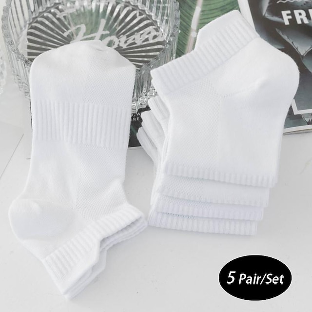  Men's 5 Pairs Socks Black White Color Plain Casual Daily Basic Thin Summer Spring Fall Cool Breathable