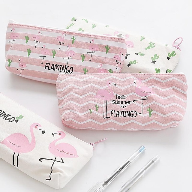  kawaii sød pink flamingo lærred penalhus opbevaring organizer pen tasker pose blyant taske skole forsyninger papirvarer