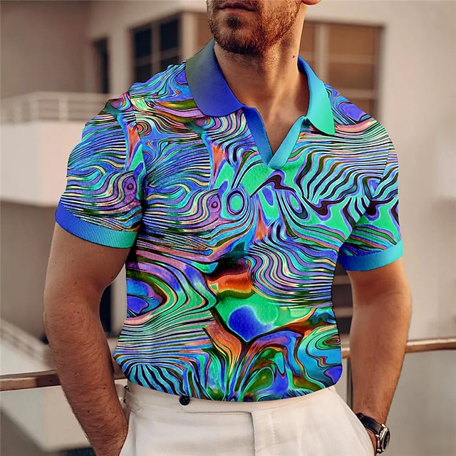 Men's Polo Shirt Golf Shirt Graphic Prints V Neck Red Blue Purple Green
