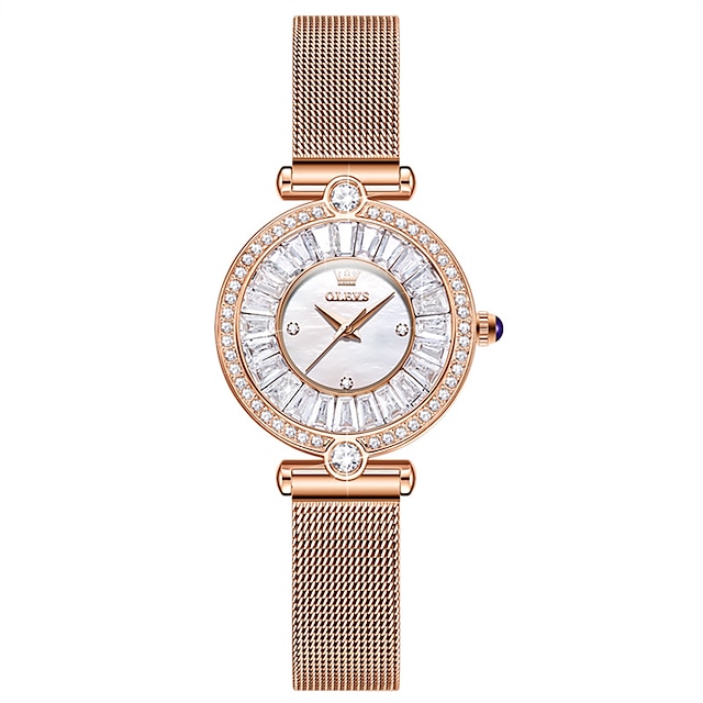  Olevs ブランドレディースクォーツ時計ダイヤモンドメッシュバンドモデルレディース腕時計グリーンゴースト防水エレガントな装飾レディース腕時計