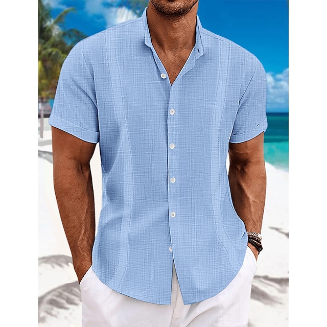 Men's Shirt Linen Shirt Guayabera Shirt Band Collar Shirt Summer Shirt ...