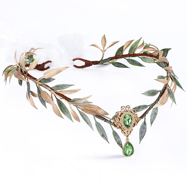  Fairy Leaf Rhinestone Headband - Handmade Elf Princess Headpiece Forest Wedding Flower Crown for Women Girls Reneaissance Halloween Cosplay Costume Hair Accessories Photo Props
