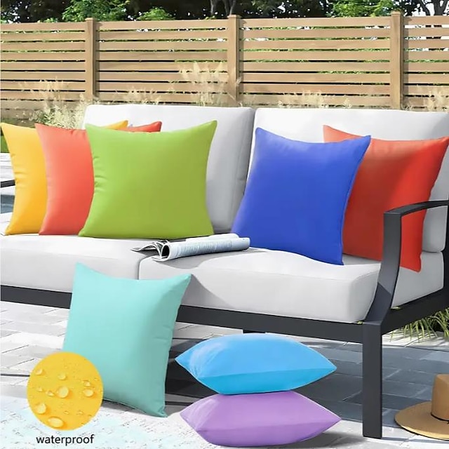  2pcs Waterproof Outdoor Patio Pillow Cover Solid Colored Indoor Livingroom Bedroom Sofa Couch