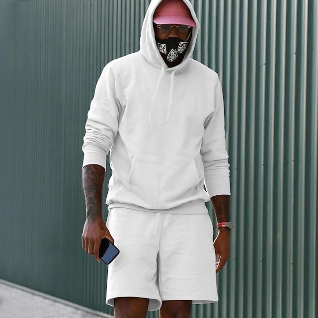  Men's Hoodie Tracksuit Sweatsuit Apricot Black White Yellow Pink Hooded Plain Pocket 2 Piece Sports & Outdoor Daily Sports Streetwear Casual Athletic Spring & Summer Clothing Apparel Hoodies