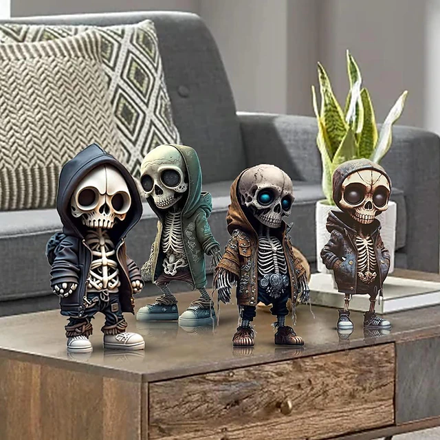 Cool Skeleton Figurines, Halloween Skull Statue Skeleton Doll Resin