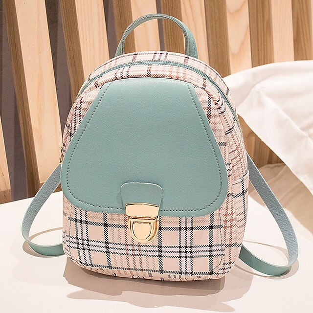  minimochila xadrez com aba e fivela de couro – bolsa elegante e compacta de volta às aulas em várias cores