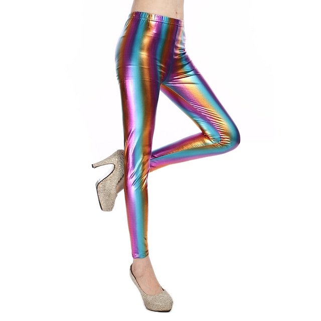  1980s High Waisted Shiny Latex Patent Leggings PU Leather Pencil Pants Disco Women's Carnival Masquerade Party Bachelorette Party Pride Parade Adults' Pants