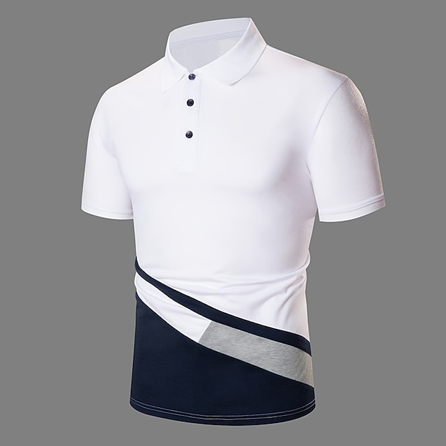  Men's Button Up Polos Polo Shirt Casual Holiday Lapel Short Sleeve Fashion Basic Color Block Button Summer Regular Fit Navy White Red / White Button Up Polos