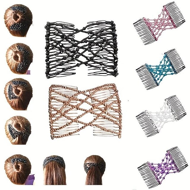 Double Hair Comb For Women, Hair Combs With Elastic Beaded Rope