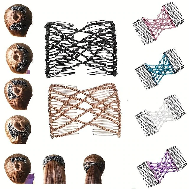 Retro Wood Beads Hair Magic Comb Clip Double Hairpin Women Hair - Foto 6
