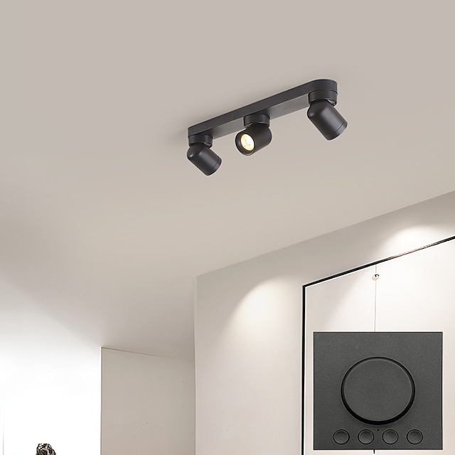  Spot de plafond intelligent à LED avec panneau de commande 30 cm/50 cm luminaire directionnel pour montage au plafond à 2/3 têtes, spots réglables montés en surface, couloir galerie boutique spots de