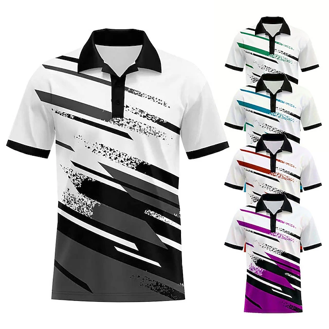 Men's Striped Sports Polo Shirts Golf Shirt Short Sleeve Polo Shirts Collared Shirts Casual Sportswear Vacation Wear Buttons 3D Print Black Red Blue 8