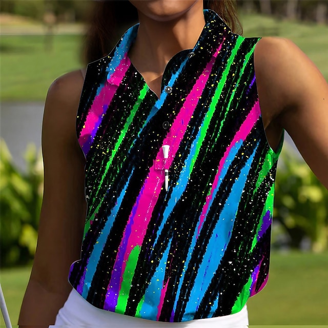  Women's Golf Polo Shirt Pink Sleeveless Sun Protection Top Ladies Golf Attire Clothes Outfits Wear Apparel