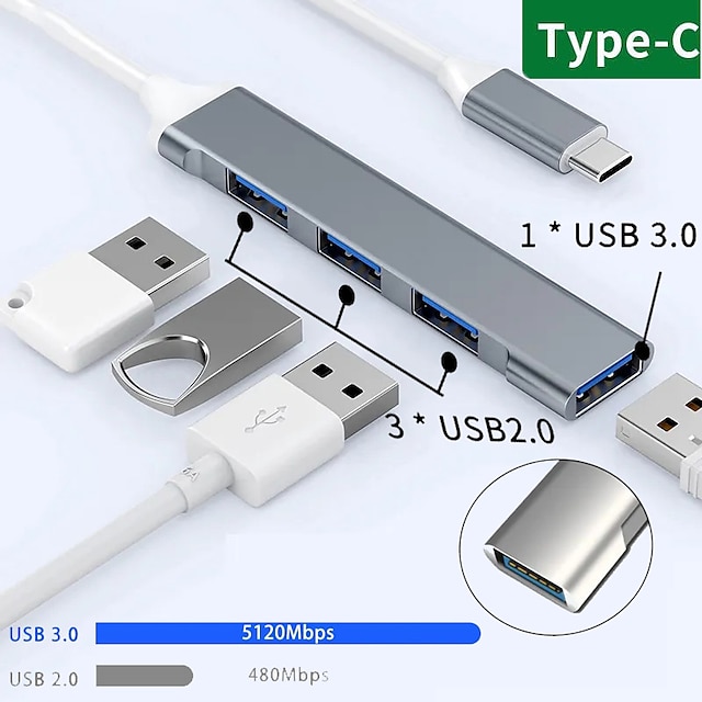  BASEUS USB 3.0 Naven 4 ports 7-in-1 4-IN-1 High-Speed USB-hub met USB2.0*3 USB3.0*1 5V / 2A Stroomvoorziening Voor Laptop Polycarbonaat Tablet
