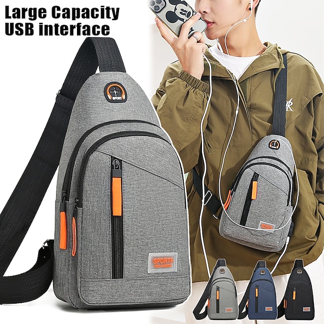  Men's Large Capacity Crossbody Sling Bag with USB Interface - Multi-Pocket Back to School Shoulder Bag