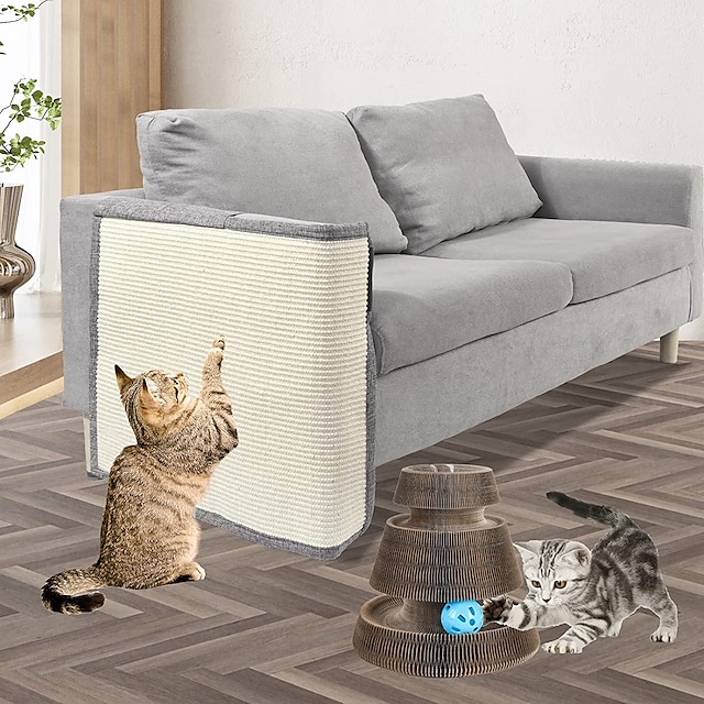  Cat Scratch Mat Sofa Protector Natural Sisal Furniture Protector Scratching Pad For Cats Scratch Carpet For Couch, Sofa, Chair（Right And Left）