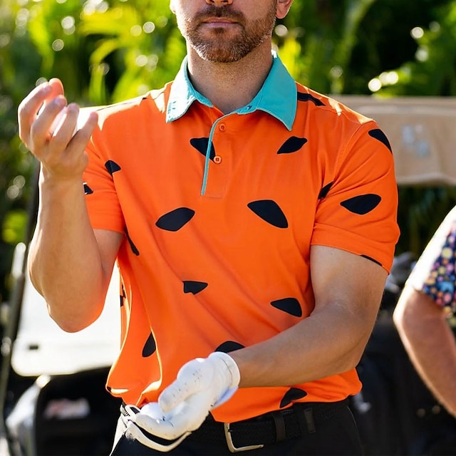  Męskie Koszulka polo Polo z klapami Zapinane na guziki koszulki polo Koszula golfowa Wzory graficzne Flaga Ameryki Liście Wieczorne Biały Granatowy Pomarańczowy Na zewnątrz Ulica Krótkie rękawy Nadruk