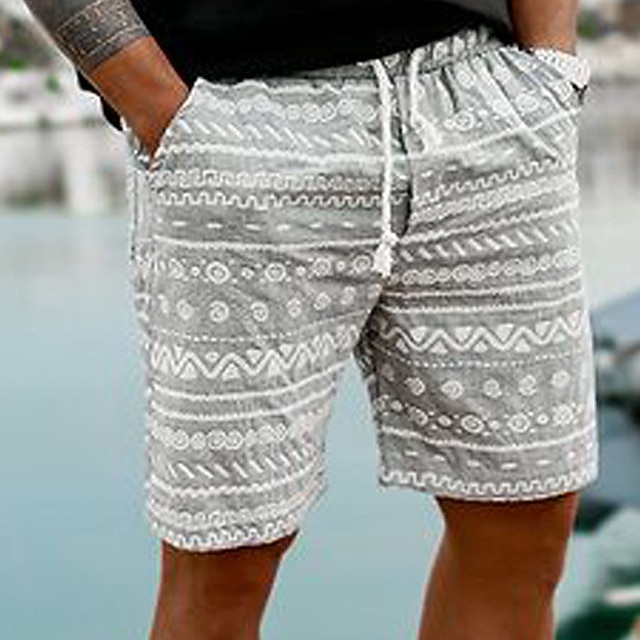  Homens Calção Shorts de verão Shorts de praia Com Cordão Cintura elástica Impressão 3D Gráfico Estampa Geométrica Respirável Macio Curto Casual Diário Feriado Roupa de rua Havaiana Amarelo Marron