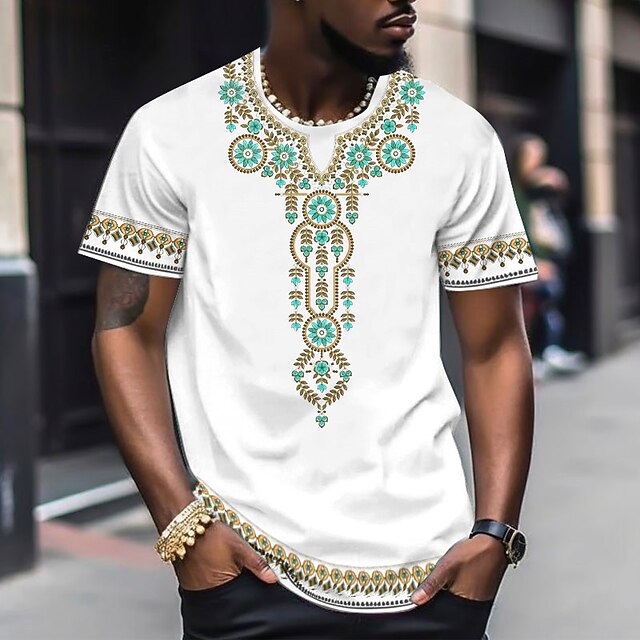 Men's Graphic Boho T Shirt Short Sleeve T shirt 3D Print Crew Neck Shirt Vintage Designer Ethnic Outdoor Daily Sports Yellow Blue Khaki Spring & Summer Clothing Apparel S M L XL 2XL 3XL 5