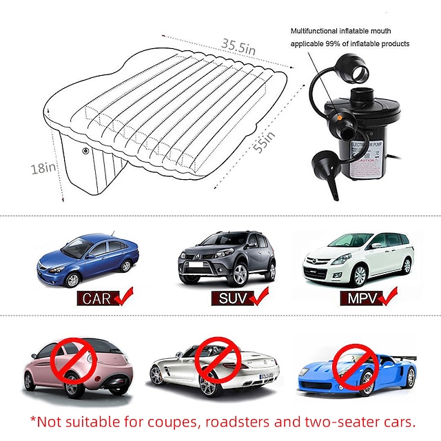  Colchão de ar inflável para carro dividido colchão de viagem para carro suv tronco portátil confortável colchão automático inflável