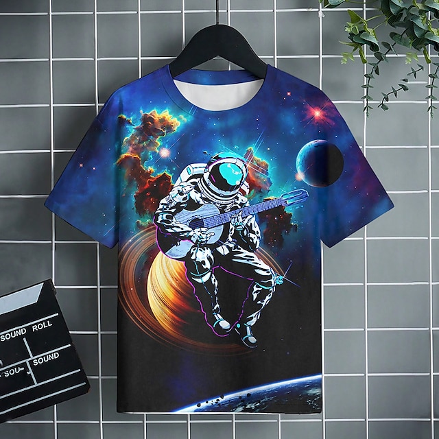  Jungen 3D Graphic Galaxis Astronaut T-Shirt Kurzarm 3D-Druck Sommer Frühling Aktiv Sport Modisch Polyester kinderkleidung 3-12 Jahre Outdoor Casual Täglich Regular Fit