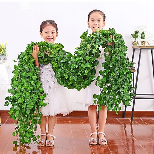  12 個 200 センチメートルホット人工植物籐クリーパーグリーンリーフアイビーつる家庭用結婚式の装飾卸売 diy ハンギングガーランド造花