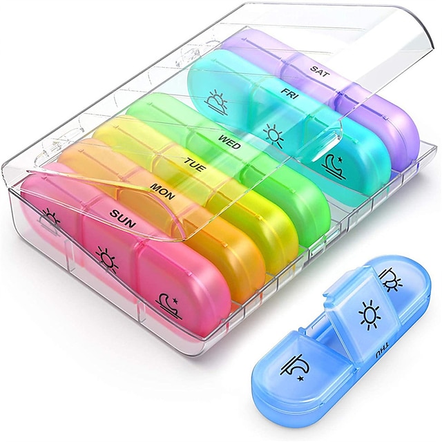  Еженедельный органайзер для таблеток, 1 шт., 3 раза в день, портативная дорожная коробка для таблеток, 7 дней, с большими контейнерами для таблеток, светонепроницаемый футляр для таблеток для
