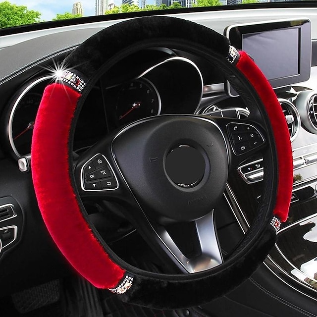  StarFire Universal 37-38Cm Diameter Soft Plush Rhinestone Car Steering Wheel Cover Interior Accessories Steering-Cover Car-styling