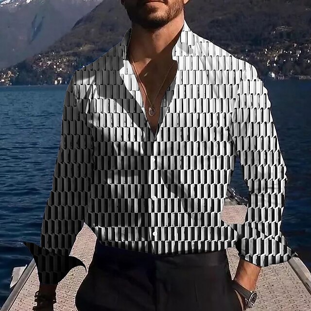 Men's Geometric Pattern Geometry Shirt Button Up Shirt Long Sleeve Fashion Streetwear Designer Outdoor Casual Daily Fall & Winter Turndown Print Black Green3
